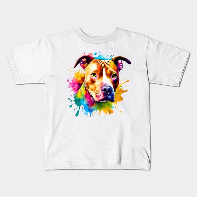 Pitbull Watercolor Kids T-Shirt by Doodle and Things